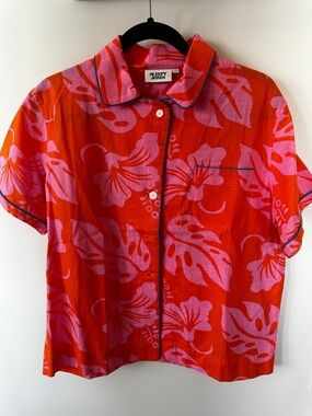 Sleepy Jones Red & Pink Floral Camp-Collar pajama top